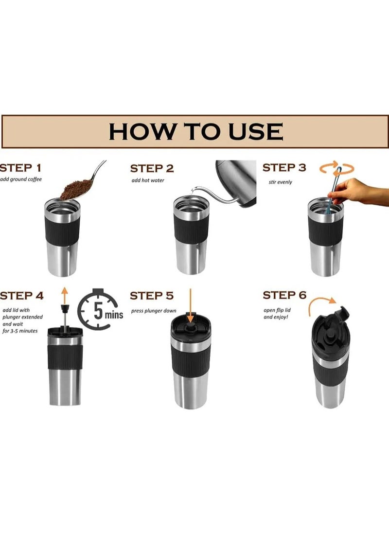 Hihonor 16oz French Press Tumbler,Portable coffee maker french press Insulated Mug with double Wall Stainless Steel,French press Mug,  Portable coffee mug  - Image 4