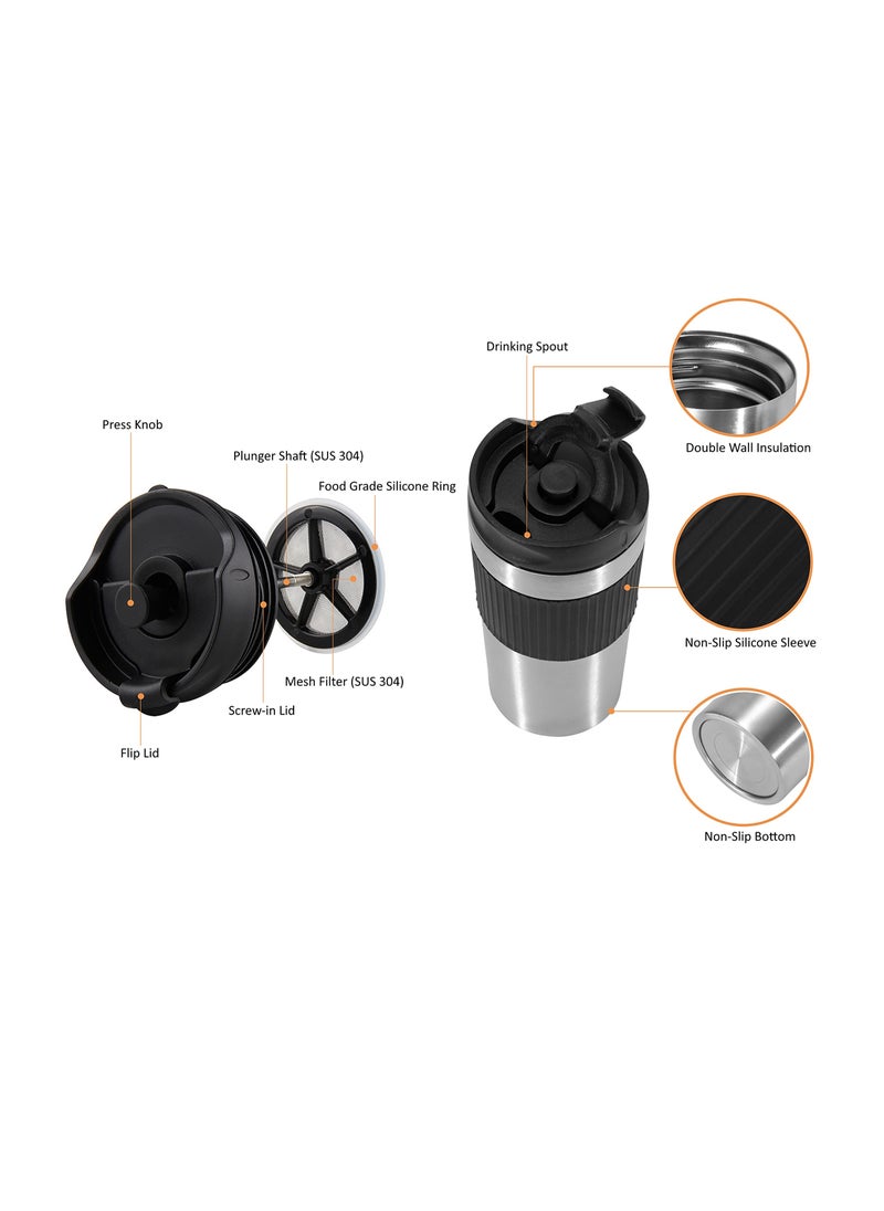 Hihonor 16oz French Press Tumbler,Portable coffee maker french press Insulated Mug with double Wall Stainless Steel,French press Mug,  Portable coffee mug  - Image 3