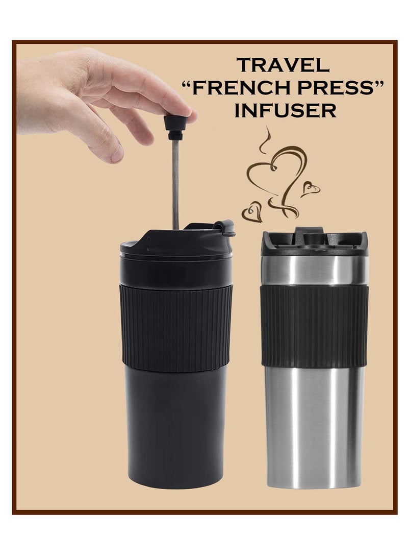 16oz French Press Tumbler,Portable coffee maker french press Insulated Mug with double Wall Stainless Steel,French press Mug,  Portable coffee mug