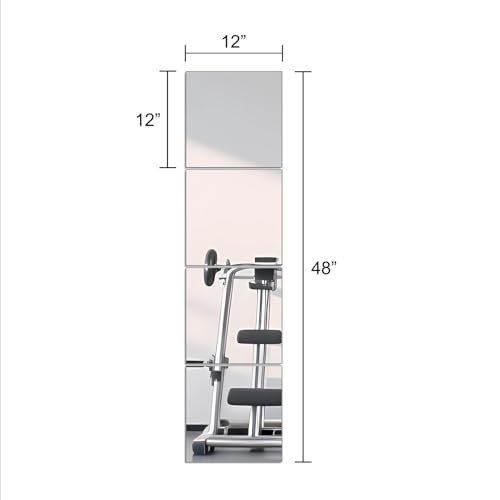 Ruomeng Full Length Wall Mirror Tiles, 12" x 12" x 4Pcs Frameless Wall Mounted Mirror Glass Wall Mirror for Home Gym, Door, Bedroom, Living Room - Image 3