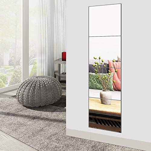 Ruomeng Full Length Wall Mirror Tiles, 12" x 12" x 4Pcs Frameless Wall Mounted Mirror Glass Wall Mirror for Home Gym, Door, Bedroom, Living Room - Image 2