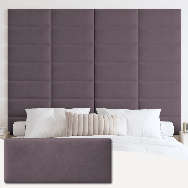 IFNOW Wall Mounted Upholstered Headboard King, 3D Peel and Stick Soundproof Panels, Reusable and Removable Padded Leather Bed Headboard, 12 Panels 9.84" x 23.62", Dark Purple - Image 1