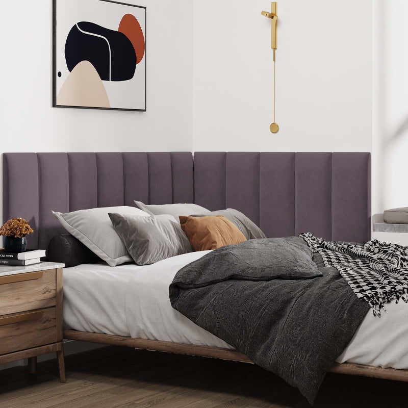 IFNOW Wall Mounted Upholstered Headboard King, 3D Peel and Stick Soundproof Panels, Reusable and Removable Padded Leather Bed Headboard, 12 Panels 9.84" x 23.62", Dark Purple - Image 4