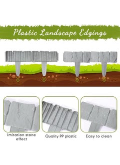 yongsheng 10 Pcs Garden Edging Borders Plastic Landscape Edging Imitation Stone Effect Fence Grey Flower Bed Edging Decorative Lawn Fence  - Image 5