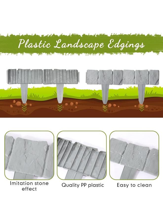 yongsheng 10 Pcs Garden Edging Borders Plastic Landscape Edging Imitation Stone Effect Fence Grey Flower Bed Edging Decorative Lawn Fence  - Image 5