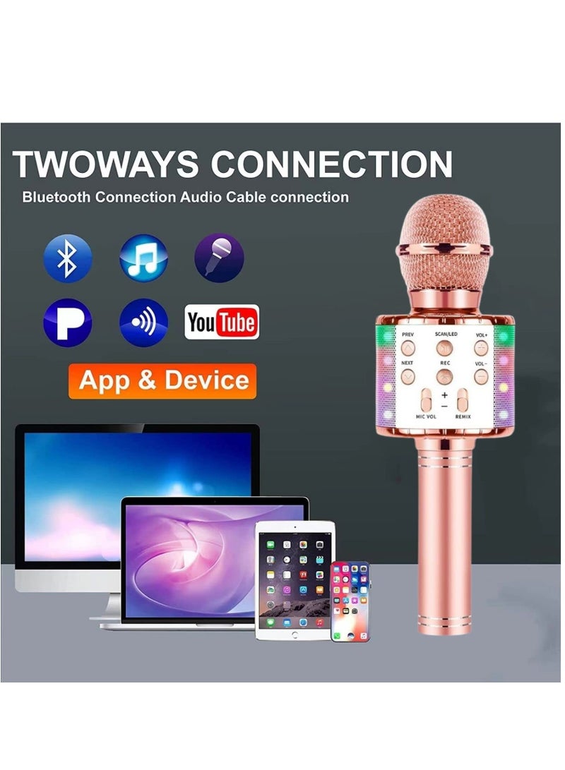Microphone for Kids Singing 5 in 1 Wireless Bluetooth Microphone with LED Lights Karaoke Machine Portable Mic Speaker Player Recorder for Home Party Birthday (Rose Gold)  - Image 5