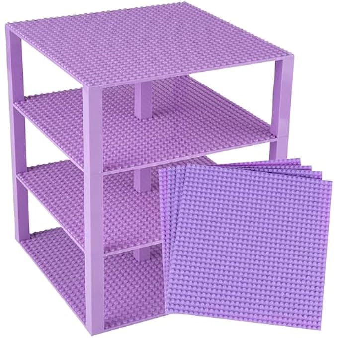 Strictly Briks CLASSIC STACKABLE BASEPLATES, BUILDING BRICKS FOR TOWERS, SHELVES, AND MORE, 100% COMPATIBLE WITH ALL MAJOR BRANDS, LAVENDER, 4 BASE PLATES & 30 STACKERS, 10X10 INCHES - Image 1