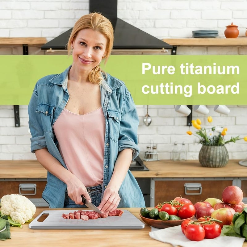 BLOCE Titanium Cutting Board for Kitchen, Stainless Non Stick Chopping Board, Upgrade Double Sided Food-Grade Titanium Board for Kitchen for Meat Cheese Vegetable (X-Large) - Image 2