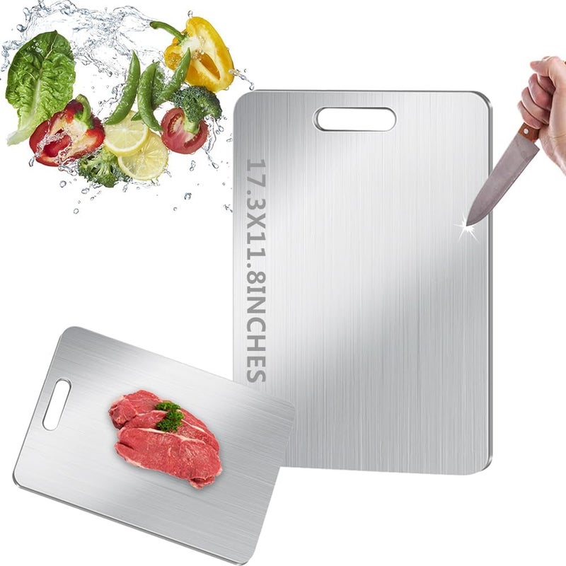 BLOCE Titanium Cutting Board for Kitchen, Stainless Non Stick Chopping Board, Upgrade Double Sided Food-Grade Titanium Board for Kitchen for Meat Cheese Vegetable (X-Large) - Image 1
