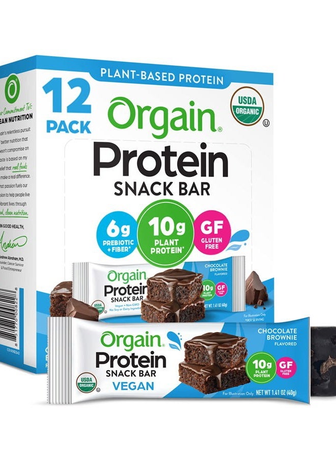 Orgain Organic Vegan Protein Bars, Chocolate Brownie - 10g Plant Based Protein, Low Calorie Healthy Snacks, No Lactose or Soy Ingredients, Gluten Free, Non-GMO - 1.41 Oz (Pack of 12) - Image 1