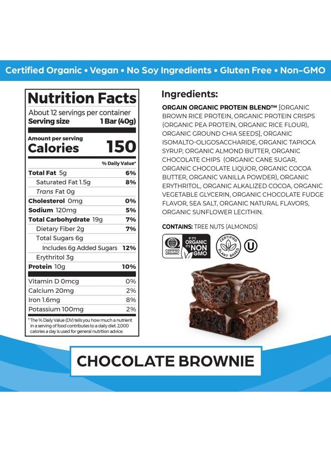 Orgain Organic Vegan Protein Bars, Chocolate Brownie - 10g Plant Based Protein, Low Calorie Healthy Snacks, No Lactose or Soy Ingredients, Gluten Free, Non-GMO - 1.41 Oz (Pack of 12) - Image 2
