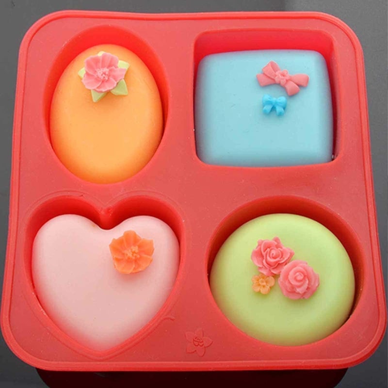 Clazkit Silicone Circle, Square, Oval and Heart Shape Soap Cake Making Mould, Multicolor - Image 1