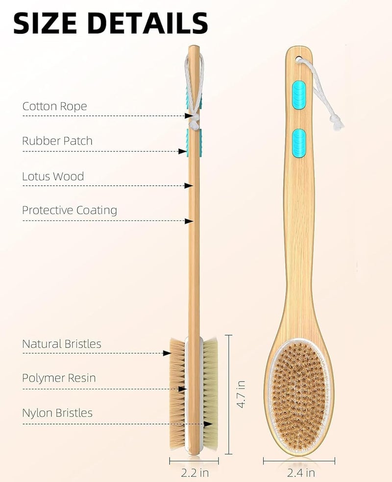 Relatable Shower Brush with Soft and Stiff Bristles, Bath Dual-Sided Long Handle Back Scrubber Body Exfoliator for Wet or Dry Brushing (Soft and Stiff Bristles) - Image 5