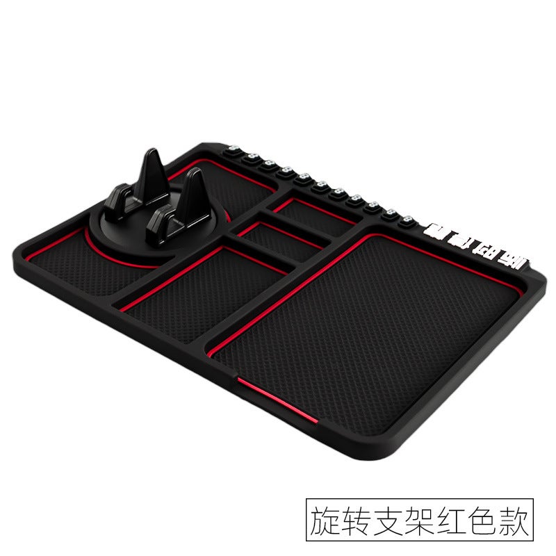 Generic Car mobile phone bracket multifunctional car anti-slip mat bracket interior supplies storage mat temporary parking number plate Red