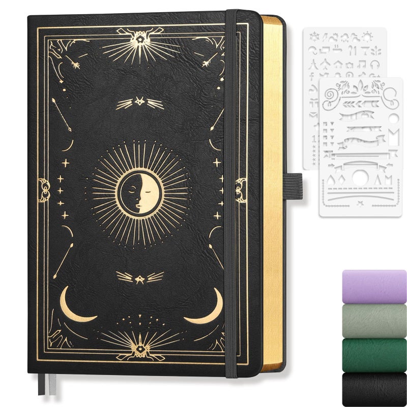 LOAPEM Dotted Journal for Women Men, 192 Pages A5 Notebook Journal, Hardcover Notebook with 100Gsm Thick Pages, Leather Note Book for Writing, Travel, Business, Office, Prayer 5.7 x 8.3,Black - Image 1