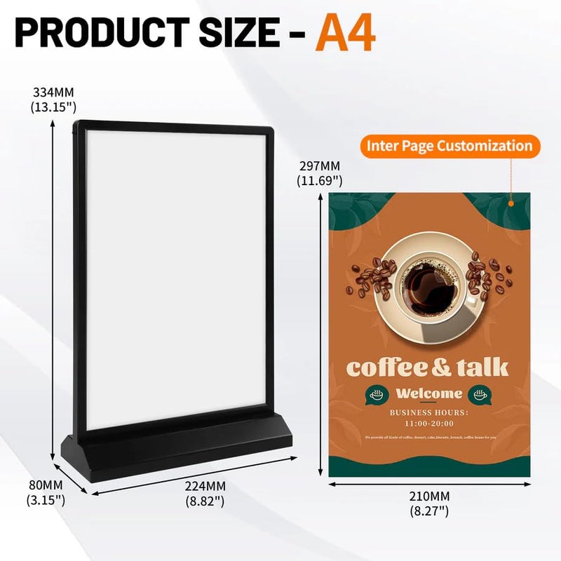CLOUDHOME Abs Sign Holder Table Sign Holder Double Sided A4 Size Clear Plastic Desktop Display Holder Menu Stand Sign Holders for School, Office, Hotel, Party (NO LED and NO Battery Not A Light Box) - Image 3