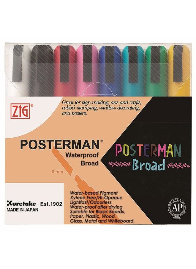 Kuretake - Posterman Broad Tip Markers, Multicolor, 8-Pack - Image 1