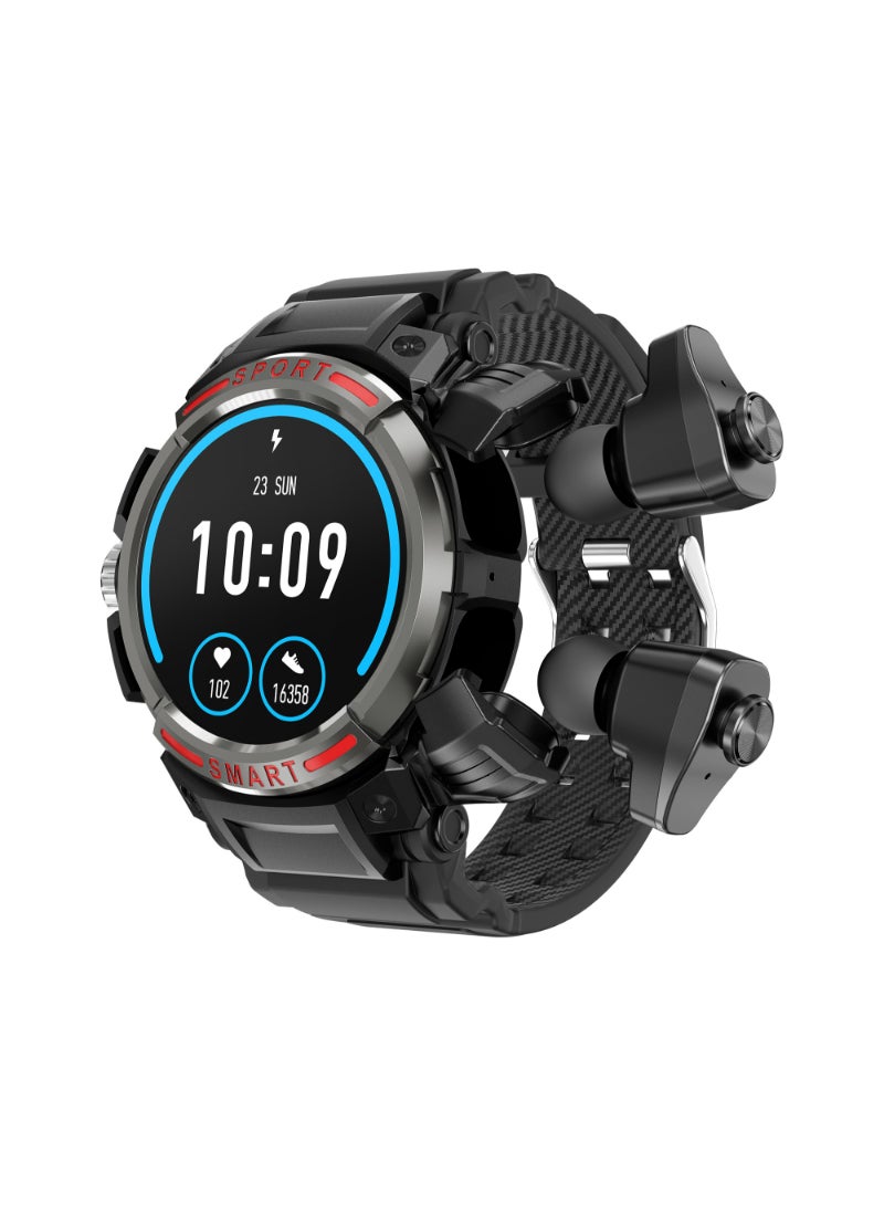 GT 100 Bluetooth Smart Watch With Earbuds 1.43 HD Screen For Men Rugged Bluetooth Call Answer Calls Fitness Tracker Ip67 Waterproof AI Voice Assistant Grey - Image 1