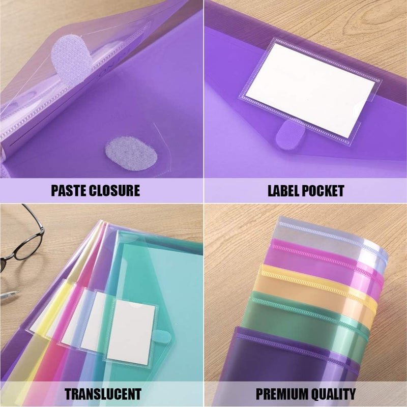 Sooez 5 Pack Plastic Envelopes Poly Envelopes, Clear Document Folders Plastic File Folders US Letter A4 Size File Folder with Label Pocket, Teacher School Office Supplies Organization, Assorted Color - Image 3