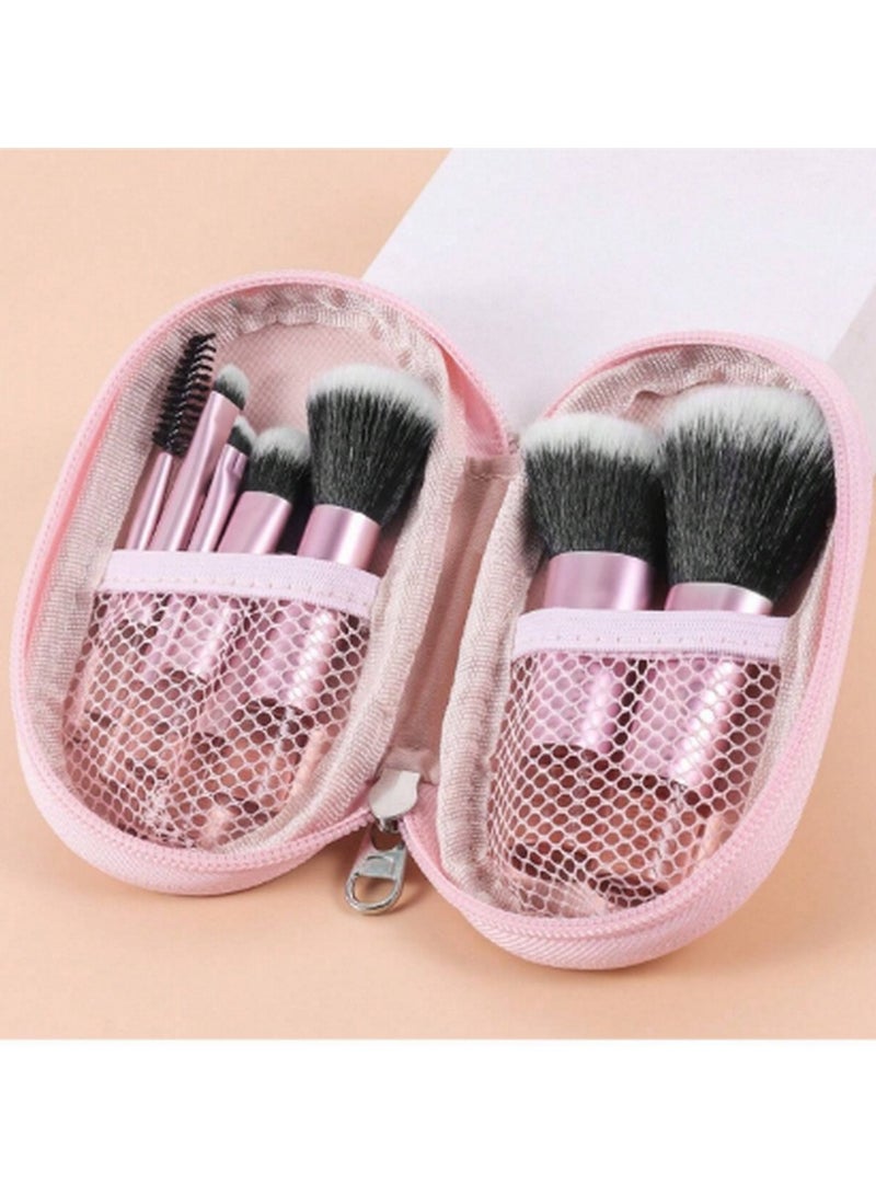 10-Piece Pink Makeup Brush Set with Zippered Case - Versatile Brushes for a Flawless Look - Image 2