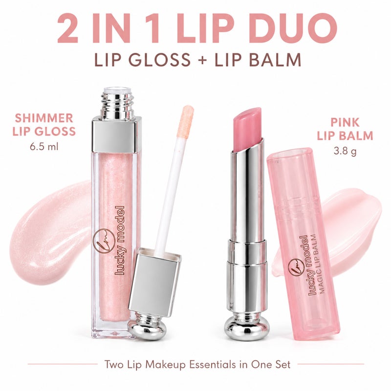 OCHEAL 2 in 1 Lip Gloss and Lip Balm Set, 2 Piece Soft Pink Lip Makeup Duo, 6.5ml Shimmer Lip Gloss - Image 2