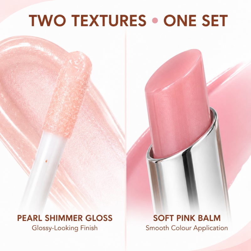 OCHEAL 2 in 1 Lip Gloss and Lip Balm Set, 2 Piece Soft Pink Lip Makeup Duo, 6.5ml Shimmer Lip Gloss - Image 3