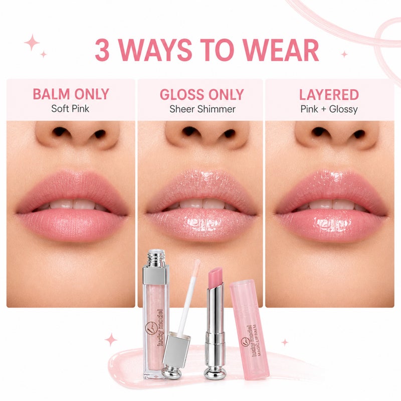 OCHEAL 2 in 1 Lip Gloss and Lip Balm Set, 2 Piece Soft Pink Lip Makeup Duo, 6.5ml Shimmer Lip Gloss - Image 4