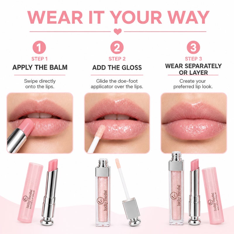 OCHEAL 2 in 1 Lip Gloss and Lip Balm Set, 2 Piece Soft Pink Lip Makeup Duo, 6.5ml Shimmer Lip Gloss - Image 5