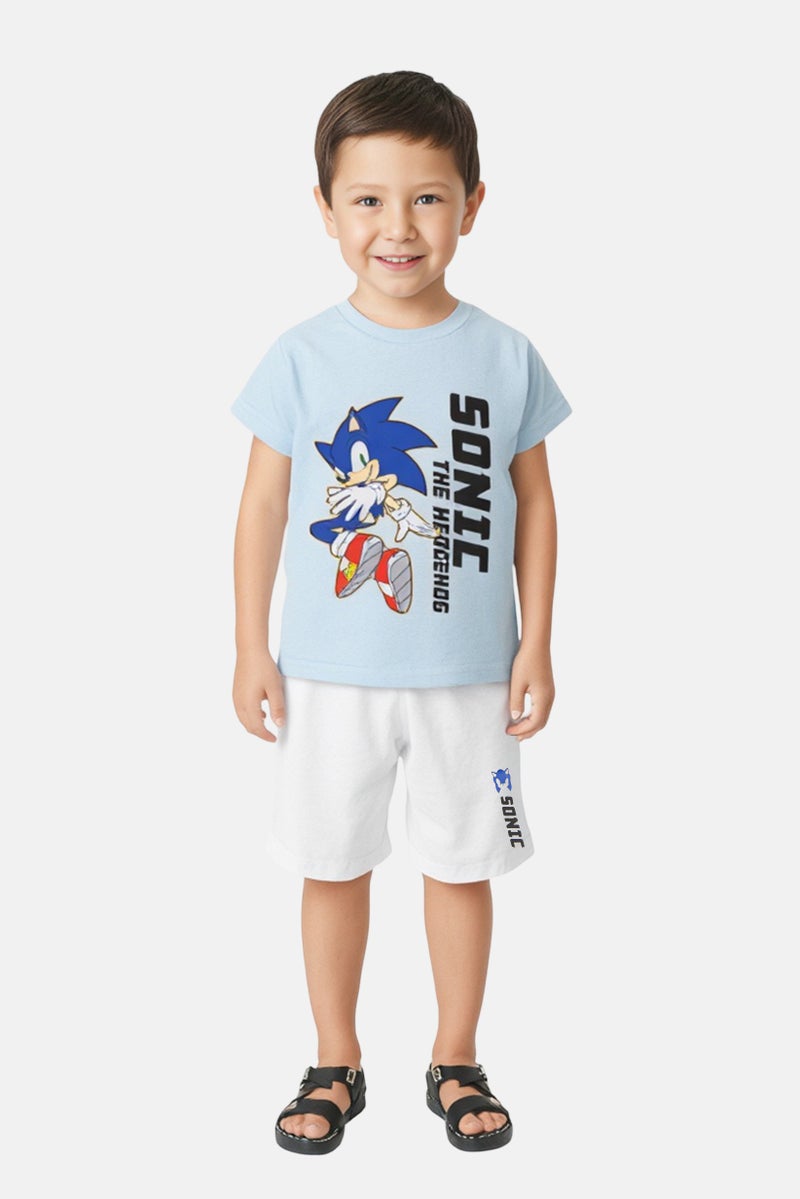 SONIC طقم تي شيرت وشورتات مطبوع للأطفال الأولاد مكون من 2 قطعة، متعدد الألوان - Image 1