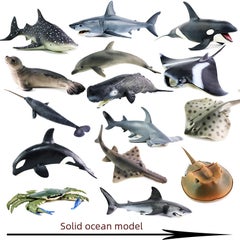 Generic Solid Ocean Animal Model Realistic Simulation Shark Whale Toy Educational Decoration Childrens Plaything Marine Life Replica Deep Sea Crab 