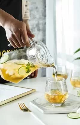 NVRA Premium 1300ml Glass Water Jug with Plastic Lid & Handle | 1.3L Transparent Beverage Carafe for Home, Office, Etc | Pitcher for Serve Water Milk Juice Beverage Chaas Cocktail (Duck Pot Jug) - Image 4