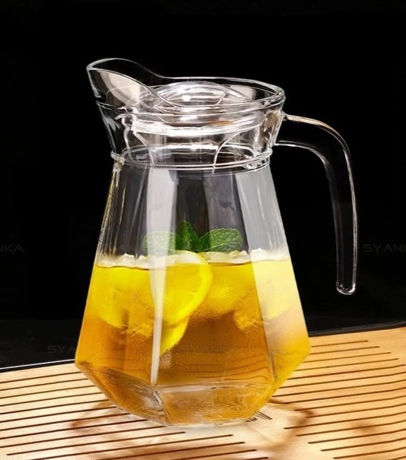 NVRA Premium 1300ml Glass Water Jug with Plastic Lid & Handle | 1.3L Transparent Beverage Carafe for Home, Office, Etc | Pitcher for Serve Water Milk Juice Beverage Chaas Cocktail (Duck Pot Jug) - Image 1