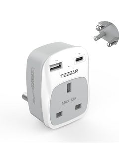 AE to South Africa Plug Adapter, TESSAN South Africa Power Adapter with 2 USB (1 USB C), Grounded Type M Plug, AE to SA Adaptor for Namibia, Swaziland, Lesotho, Bhutan