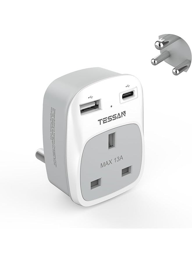 TESSAN - AE to South Africa Plug Adapter, TESSAN South Africa Power Adapter with 2 USB (1 USB C), Grounded Type M Plug, AE to SA Adaptor for Namibia, Swaziland, Lesotho, Bhutan - Image 1