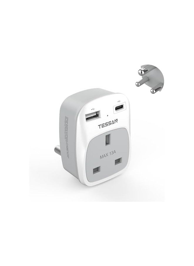TESSAN - AE to South Africa Plug Adapter, TESSAN South Africa Power Adapter with 2 USB (1 USB C), Grounded Type M Plug, AE to SA Adaptor for Namibia, Swaziland, Lesotho, Bhutan - Image 1