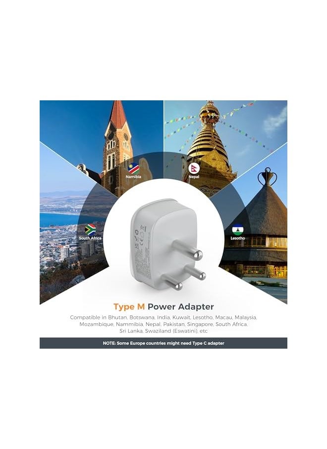 TESSAN - AE to South Africa Plug Adapter, TESSAN South Africa Power Adapter with 2 USB (1 USB C), Grounded Type M Plug, AE to SA Adaptor for Namibia, Swaziland, Lesotho, Bhutan - Image 1