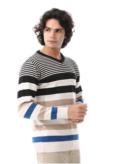 Andora V-Neck Long Sleeves Pullover_Off White, Black & Blue  - Image 2