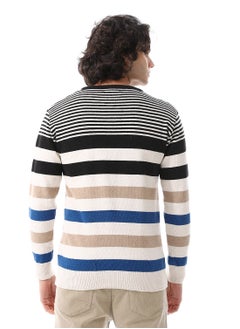 Andora V-Neck Long Sleeves Pullover_Off White, Black & Blue  - Image 3