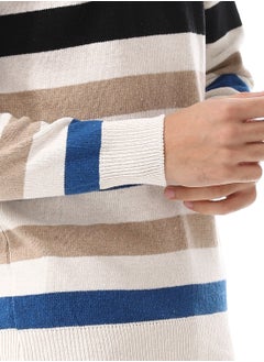 Andora V-Neck Long Sleeves Pullover_Off White, Black & Blue  - Image 4