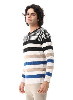 Andora V-Neck Long Sleeves Pullover_Off White, Black & Blue  - Image 5