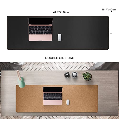 MAIDERN 472 x 157 Cork Leather Desk Pad Large XXL Mat Full Mouse Pad Dual Sided Protector for Gaming Home Office Black - Image 3