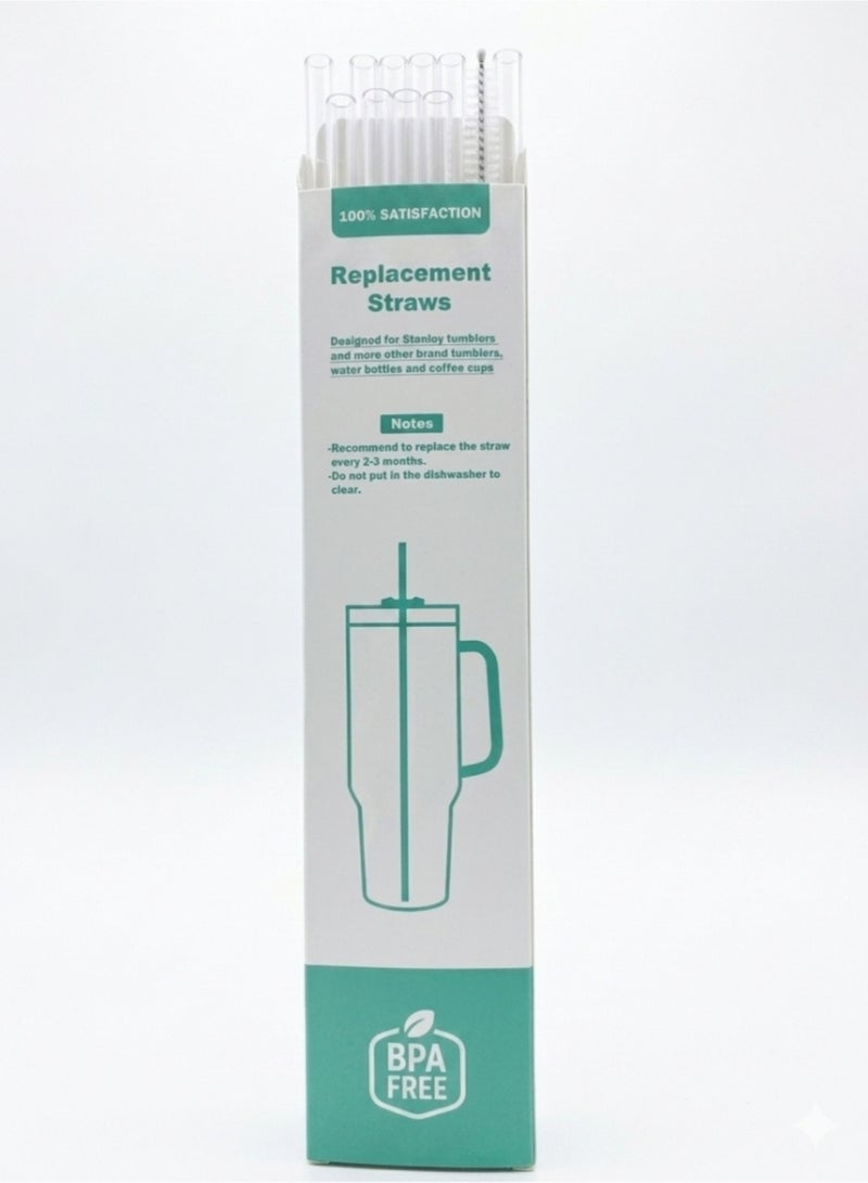 STN 10 Pack Reusable Straws for Stanley Cup 40oz – 12" Extra Long Replacement Straws, BPA-Free, Includes Cleaning Brush (Tritan-Clear Transparent) - Image 4