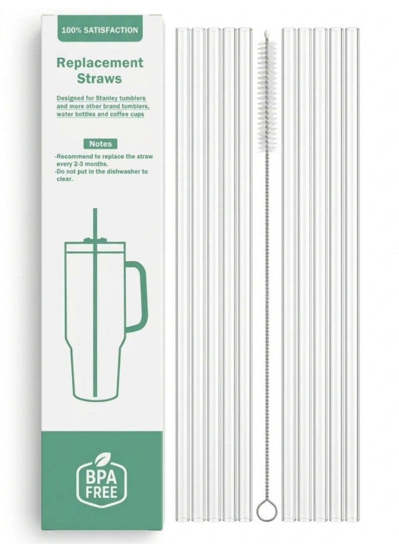 STN 10 Pack Reusable Straws for Stanley Cup 40oz – 12" Extra Long Replacement Straws, BPA-Free, Includes Cleaning Brush (Tritan-Clear Transparent) - Image 1