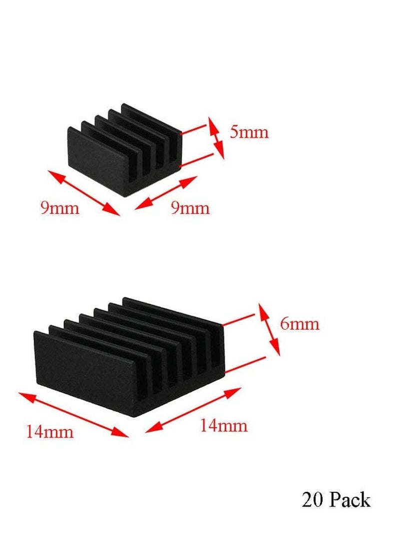 KASTWAVE - 20pcs Heat Sink Mini Radiator Dissipate Heat Thermal Cooling Lower Temperature Easy to Install for PI IC CPU Chipset Raspberry Stepper Board Aluminum Black Assortment - Image 1