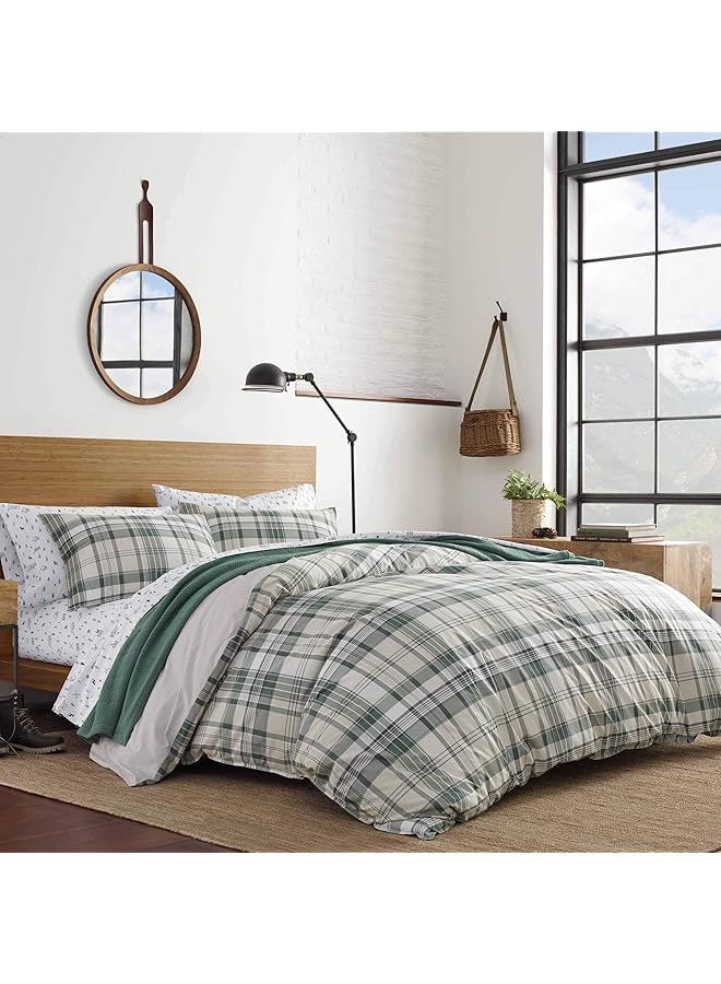 Eddie Bauer Twin Duvet Cover Set Cotton Reversible Bedding With Matching Sham Plaid Home Decor For All Seasons Timbers Evergreen Twin  - Image 1