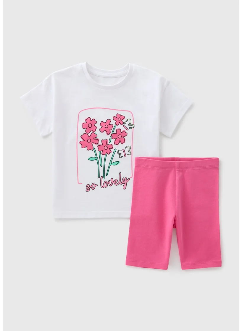 Matalan Girls Pink Flower Top & Shorts Set
