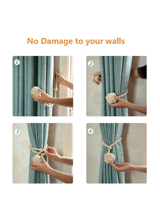 Curtain Tiebacks 2 Pack, Curtain Ties, Curtain Holders for Wall Drapes, Curtain Holdbacks, Handwoven Cotton String Tie Ball for Curtains Pull Backs - Image 4