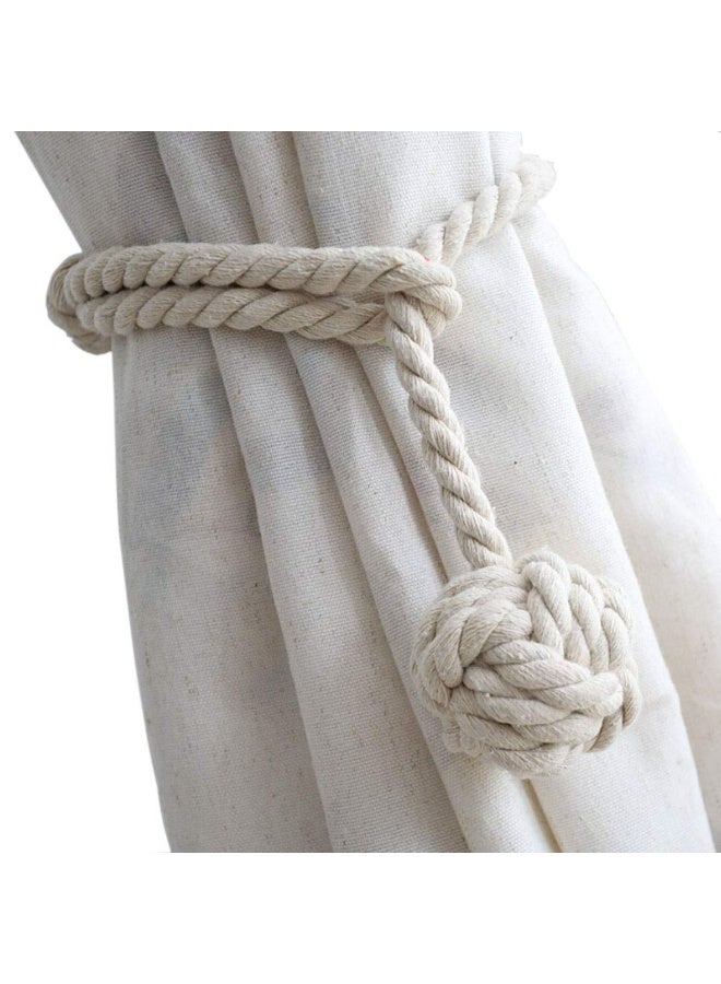 Curtain Tiebacks 2 Pack, Curtain Ties, Curtain Holders for Wall Drapes, Curtain Holdbacks, Handwoven Cotton String Tie Ball for Curtains Pull Backs - Image 1