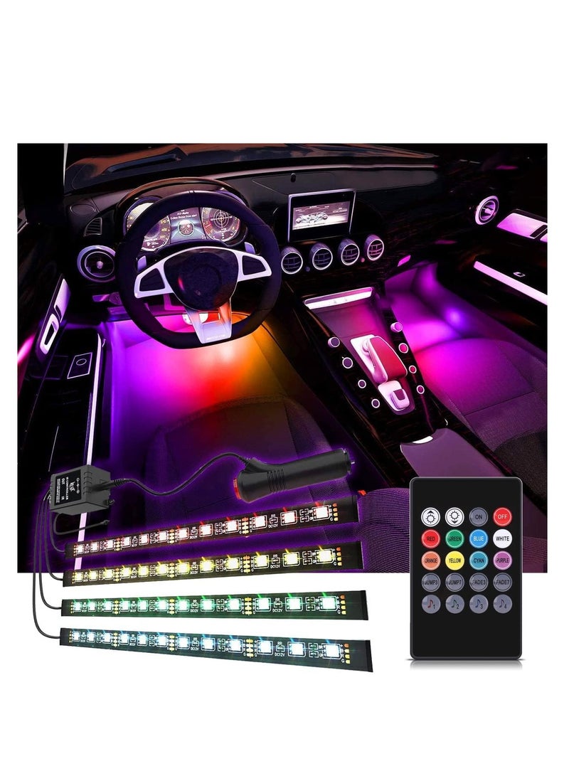 Loquat Car LED Strip Lights, 4pcs 48 LEDs 12V Cigarette Lighter Multicolor Under Seat Dashboard Lights with Ambient Sound Interaction and Remote Control - Image 1