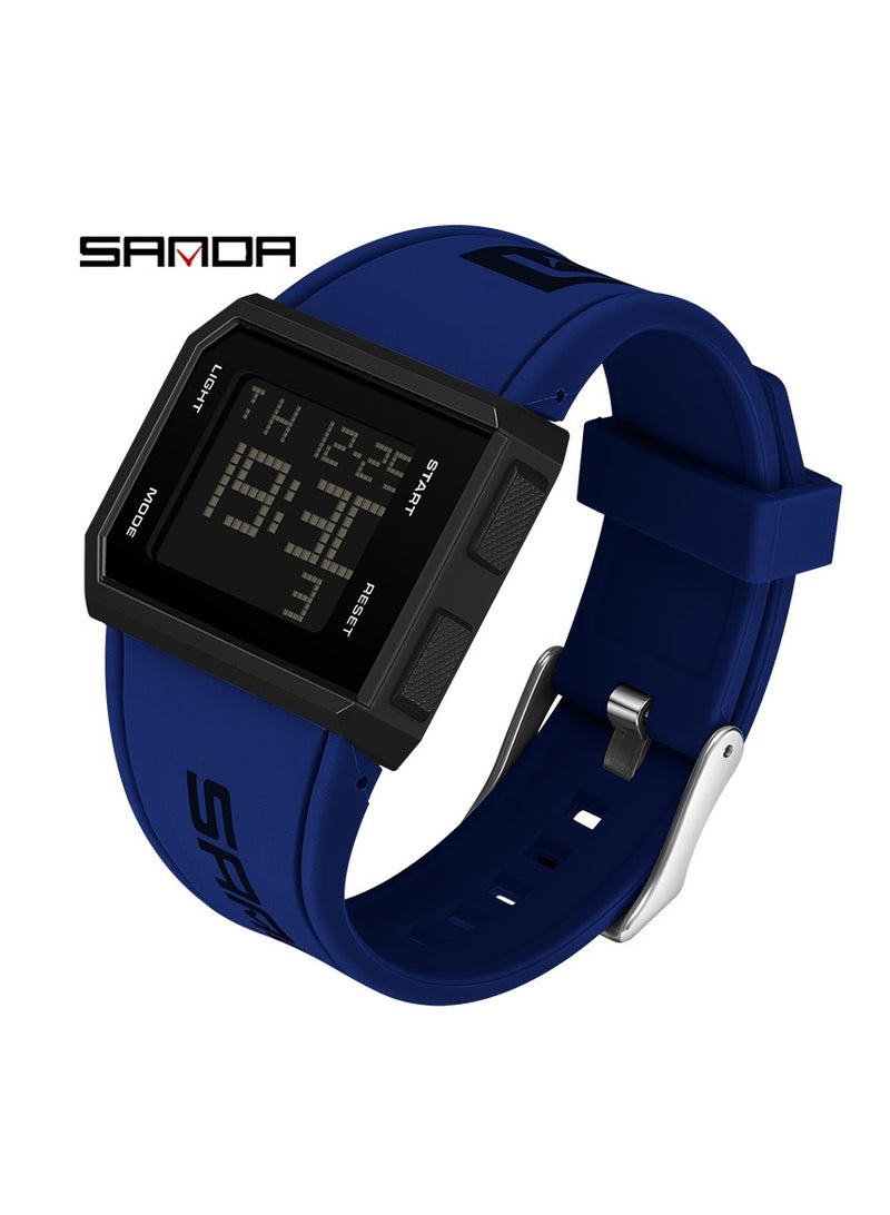 Sanda Men Digital Watch, Multi Functional Square Sports Watch, Comfortable Waterproof Glow Wristwatch, Shock Resistant Military LED Casual Watch For Daily Wear, Events And Festivals, (1pc, Blue) - Image 1